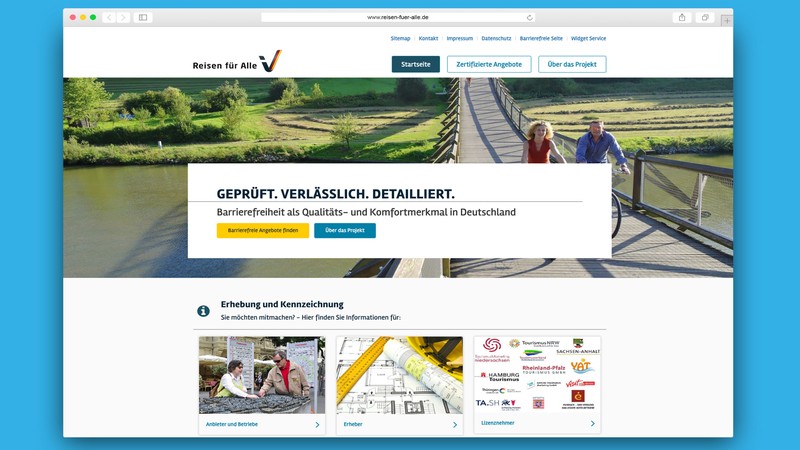 Screenshot des Portals www.reisen-fuer-alle.de