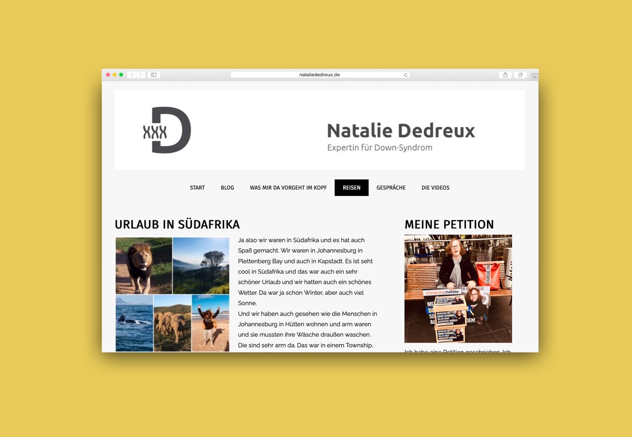 Screenshot des Reiseblogs von Natalie Dedreux
