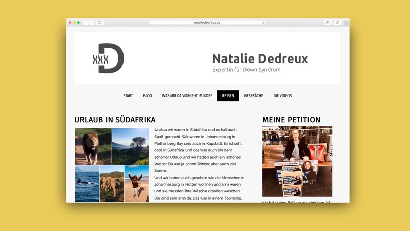 Screenshot des Reiseblogs von Natalie Dedreux