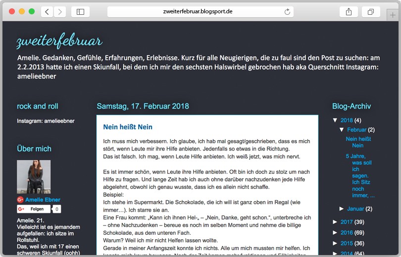 Screenshot des Blogs von Amelie Ebner.