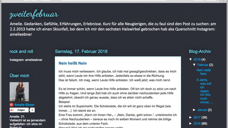 Screenshot des Blogs von Amelie Ebner.