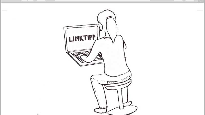 Illustration einer Frau von hinten, die an einem Laptop sitzt und im Internet surft.