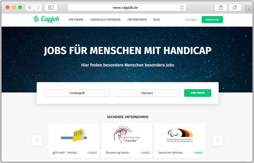 Vorschau auf das Stellenanzeigenportal Capjob.de