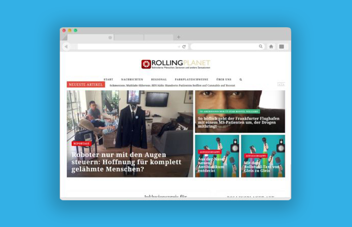 Blau hinterlegter Screenshot der Startseite von rollingplanet.net
