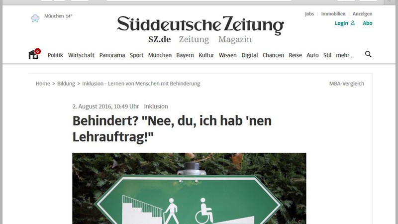 Screenshot der Reportage zum Thema Inklusion und Bildung auf sueddeutsche.de