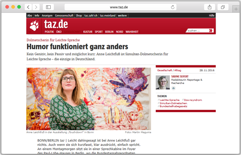 Website-Screenshot des TAZ-Artikels