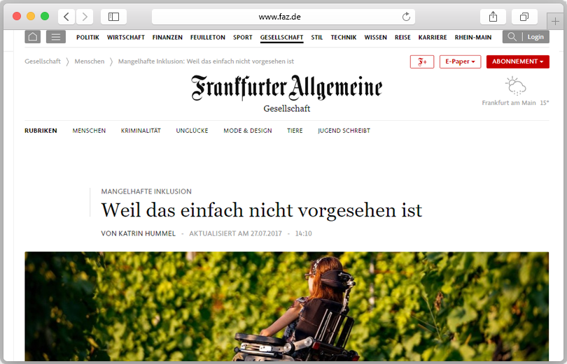 Screenshot der Reportage auf FAZ.de