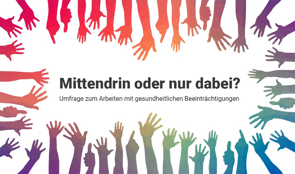 Grafik: Bunte Hände rund um den Bildrand, in der Mitte steht "Mittendrin oder nur dabei?"