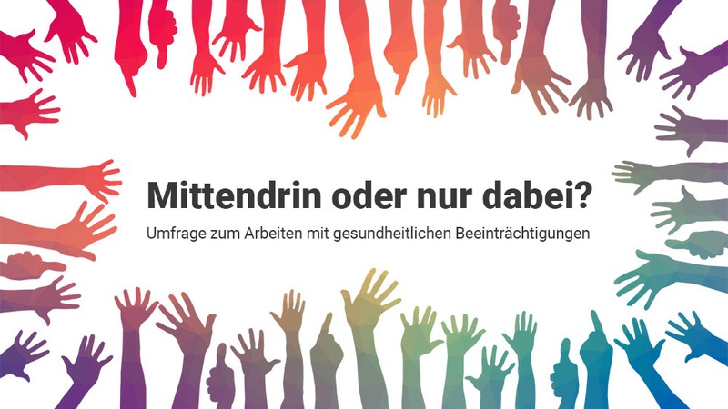 Grafik: Bunte Hände rund um den Bildrand, in der Mitte steht "Mittendrin oder nur dabei?"