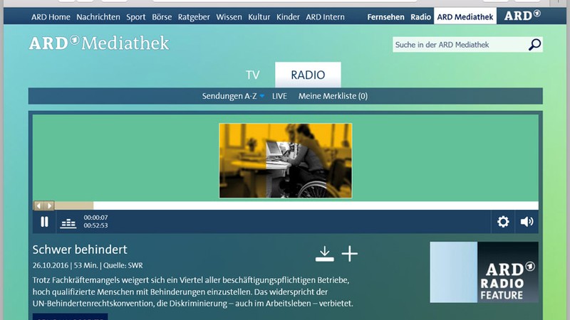 Screenshot des Radiofeatures in der ARD-Mediathek