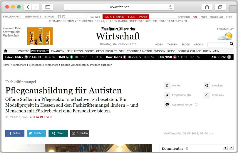 Screenshot des Artikels auf FAZ.net.