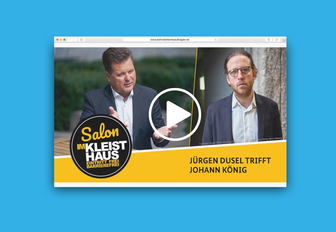 Website-Mockup des Videos der Interviewreihe "Salon im Kleishaus" mit Gast Johann König