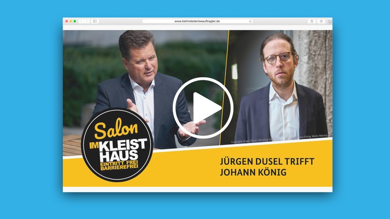 Website-Mockup des Videos der Interviewreihe "Salon im Kleishaus" mit Gast Johann König