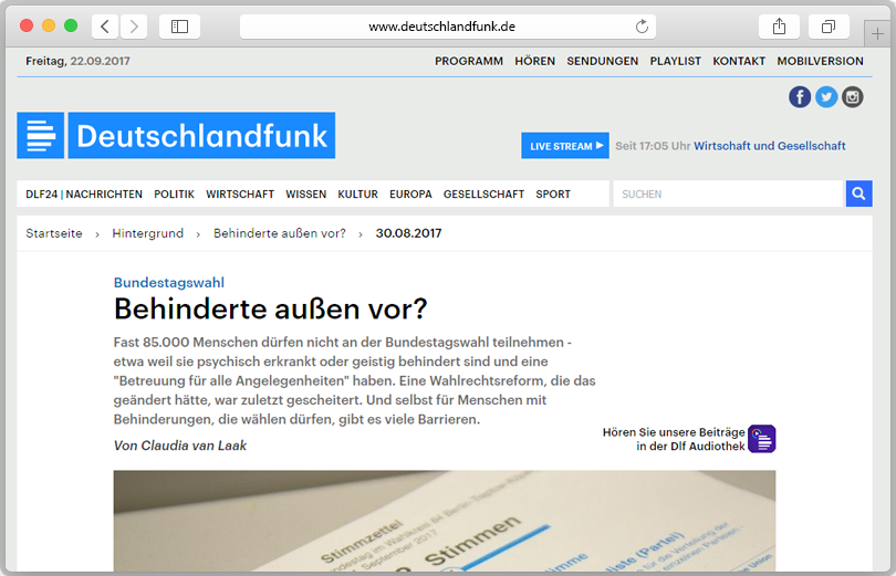 Screenshot der Deutschlandfunk-Seite