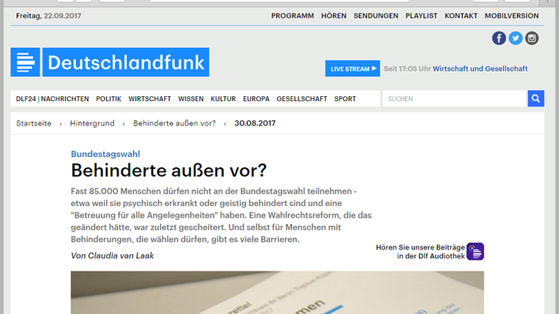 Screenshot der Deutschlandfunk-Seite