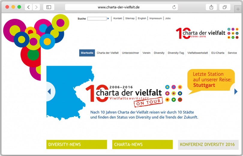 Screenshot der Webseite der Charta der Vielfalt