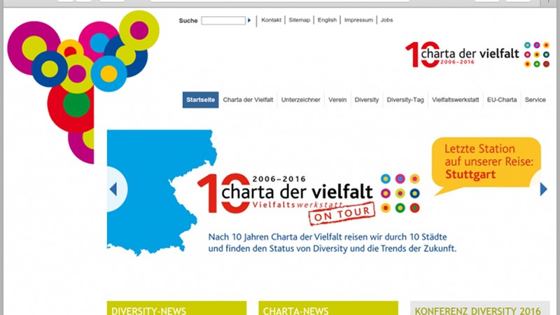 Screenshot der Webseite der Charta der Vielfalt